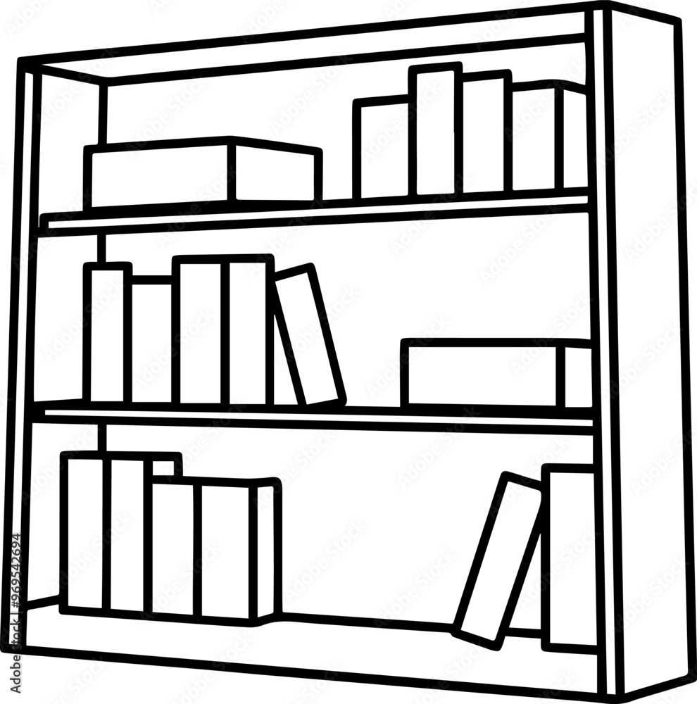 Bookshelf line art silhouette vector illustration Bookshelf line art silhouette vector illustration