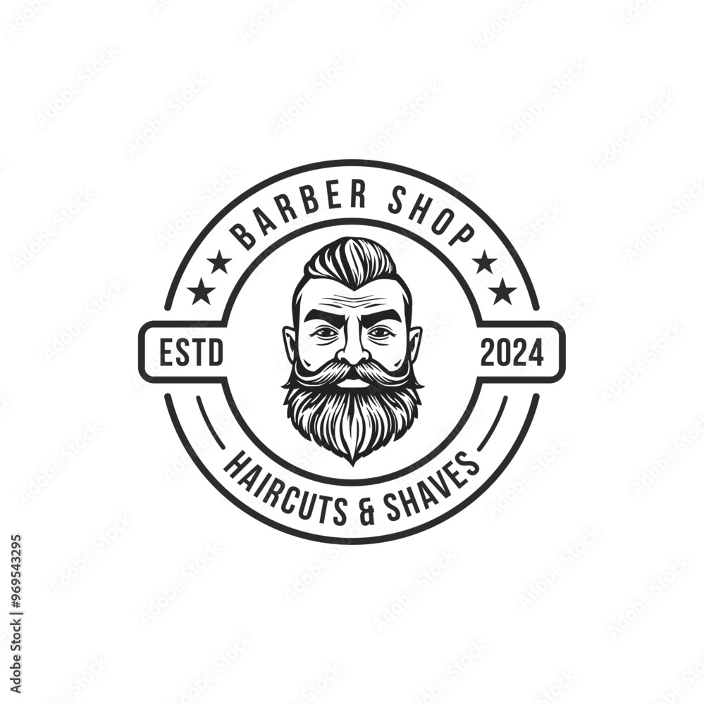 Barber shop logo template. Handsome man with beard and mustache. Scissors. Barber shop symbol. line art editable vector. Barber shop logo template. Handsome man with beard and mustache. Scissors. Barber shop symbol. line art editable vector.