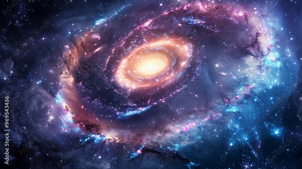 Stunning Spiral Galaxy with Bright Core and Vivid Colors, Depicting the Vastness and Beauty of the Universe in Amazing Detail. Generative AI Stunning Spiral Galaxy with Bright Core and Vivid Colors, Depicting the Vastness and Beauty of the Universe in Amazing Detail. Generative AI