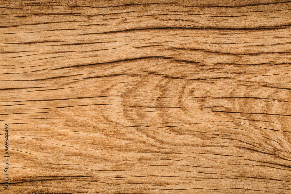 Close-up of a brown, weathered, wooden surface with visible grain patterns and texture. Close-up of a brown, weathered, wooden surface with visible grain patterns and texture.