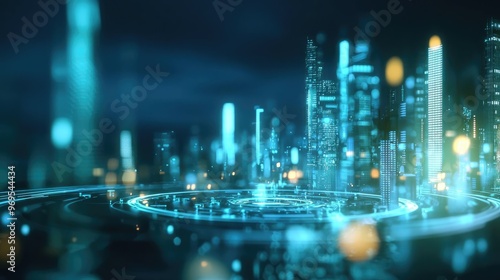 Futuristic cityscape illuminated by neon lights, showcasing advanced architecture and technology in a night setting.