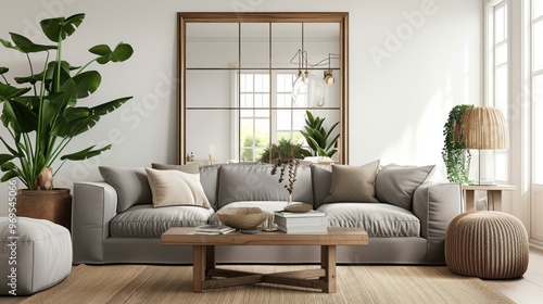 Modern Living Room Interior Design with Cozy Sofa and Plants