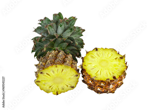 Whole Pineapple and Half Pineapple on White Background PNG on white isolated background