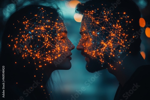 Neurocircuitry neurogenomics biocircuitry psychometrics and neurochemistry womans silhouette with glowing neural brain and futuristic digital patterns photo