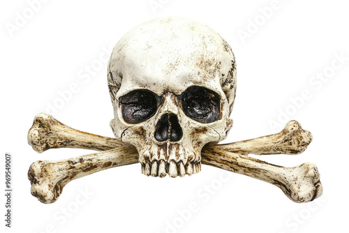 High-resolution skull and crossbones image. Ideal for Halloween, piracy, and danger-themed designs.