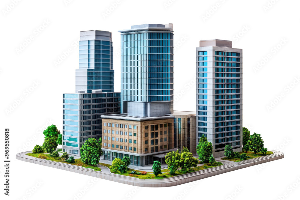 Modern skyscrapers in urban cityscape, featuring tall office buildings with glass windows and green surroundings under clear sky. Modern skyscrapers in urban cityscape, featuring tall office buildings with glass windows and green surroundings under clear sky.