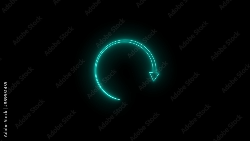 Right direction neon glowing arrow circle cyan color 4k illustration. loading circle on black background. Right direction neon glowing arrow circle cyan color 4k illustration. loading circle on black background.