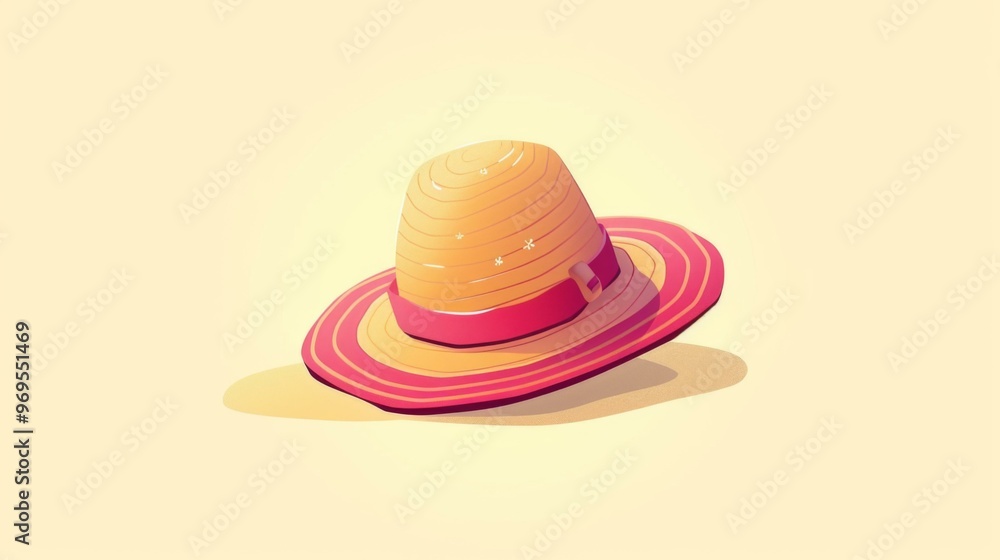Straw Hat with Red Ribbon: Summer Fashion Accessory Straw Hat with Red Ribbon: Summer Fashion Accessory