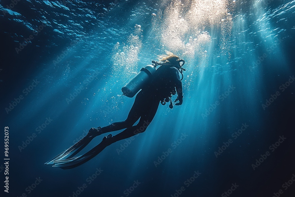 Underwater Silhouette of a Scuba Diver Underwater Silhouette of a Scuba Diver