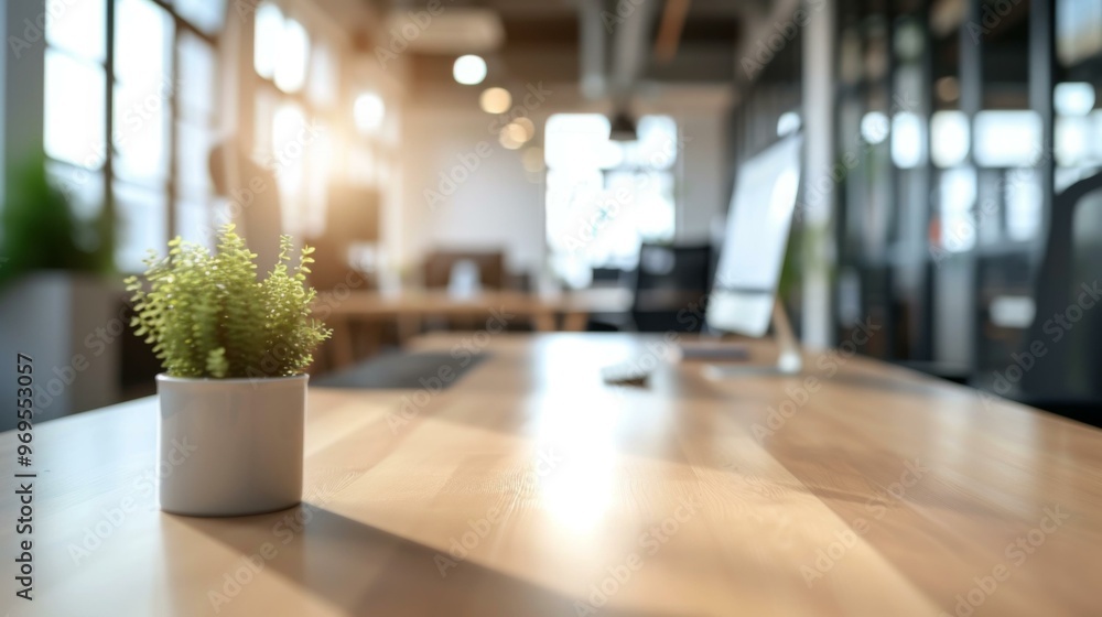 Fototapeta premium Modern Office Workspace with Natural Light and Desk Plant