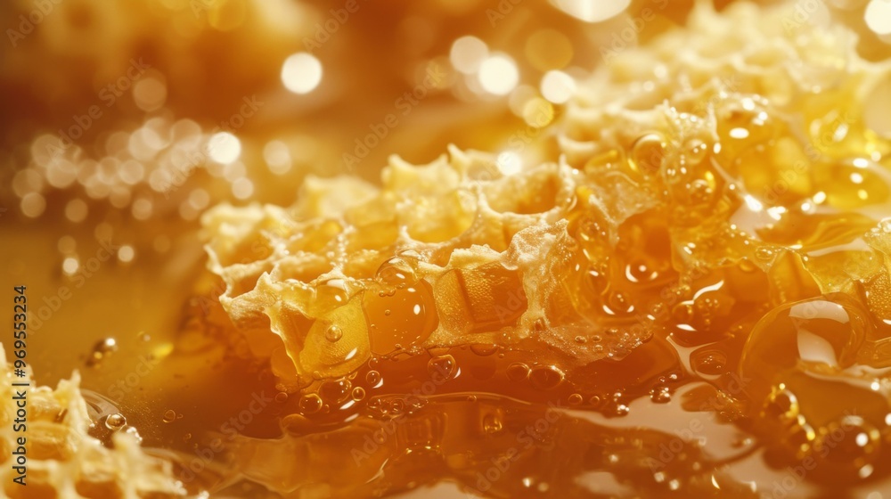 Golden Honeycomb Texture: Close Up Macro Photo Golden Honeycomb Texture: Close Up Macro Photo