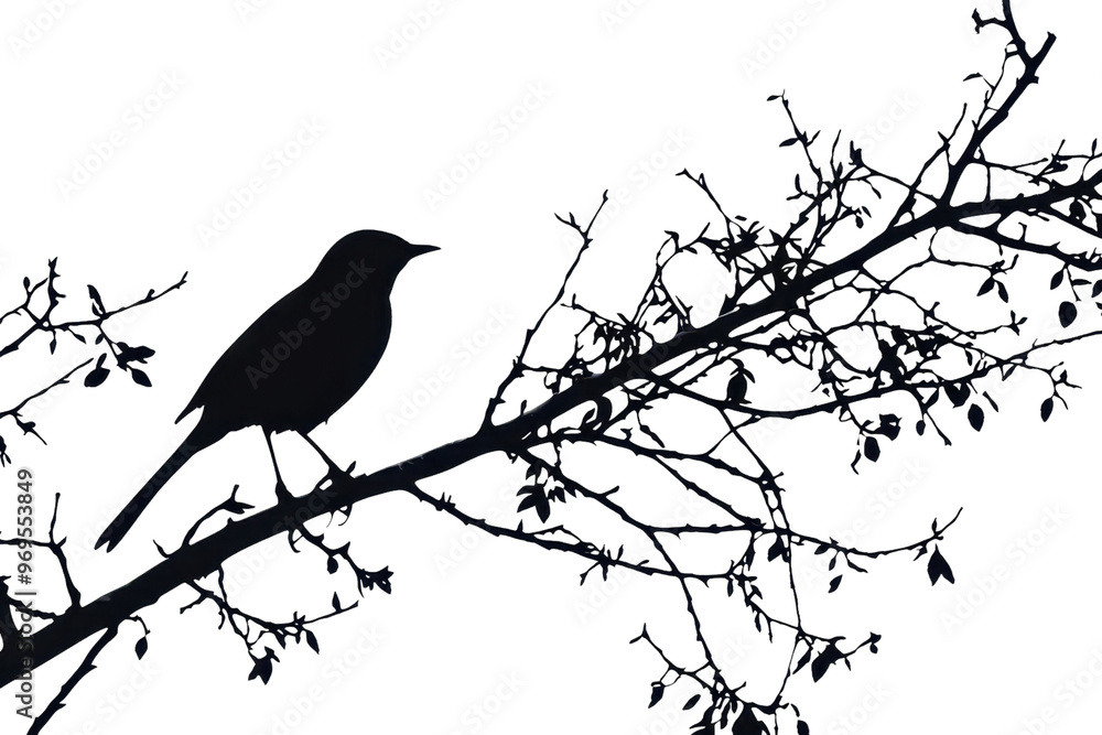 Silhouette of a bird perched on a branch with detailed background, ideal for nature-themed stock photo needs. Silhouette of a bird perched on a branch with detailed background, ideal for nature-themed stock photo needs.