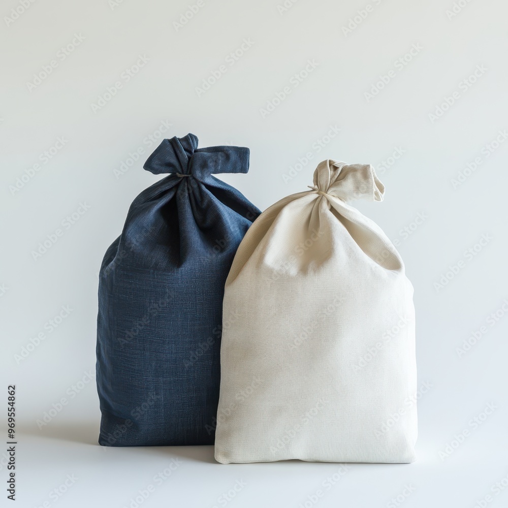 Contrast of Navy Blue and White Cloth Bags on White Background Contrast of Navy Blue and White Cloth Bags on White Background