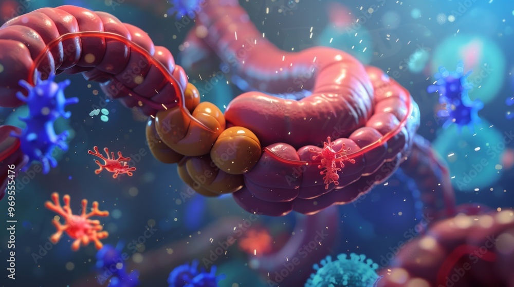 Detailed image of large intestine (colon) with inner folds to enhance ...