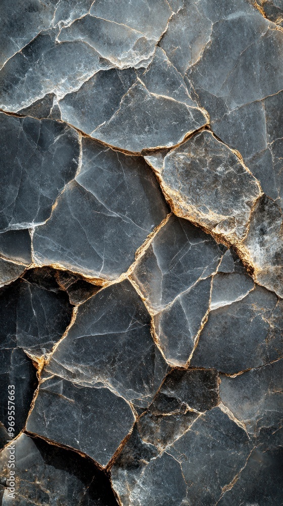 Close-up of a Cracked and Veined Black Stone Close-up of a Cracked and Veined Black Stone