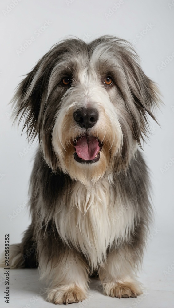 Bearded Collie dog isolated on a white background, looking directly at the camera. Bearded Collie dog isolated on a white background, looking directly at the camera.