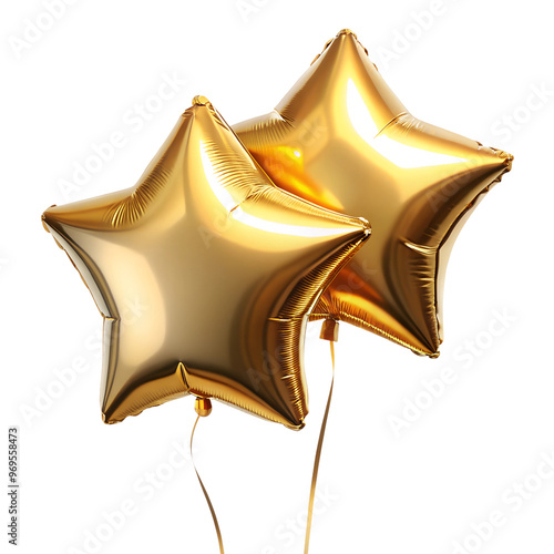 Star-shaped gold balloon isolated on a transparent or white background.