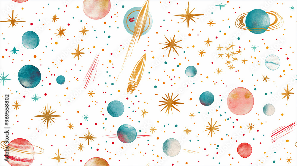 Cute seamless pattern with planets and stars for kids. Cosmic elements pattern Cute seamless pattern with planets and stars for kids. Cosmic elements pattern