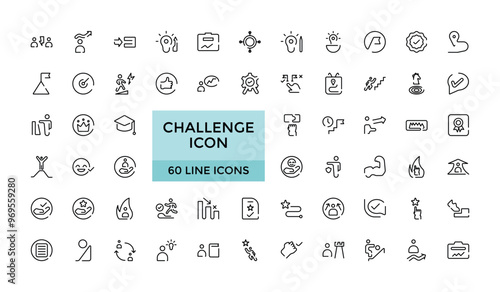 Challenge line icons set, Cooperation, goal, strategy, vision, UI icon set. Thin outline icons pack. Editable stroke, Vector illustration.