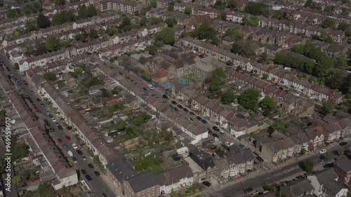 Aerial view of residential neighborhood and Tottenham Hotspur stadium in London, UK photo