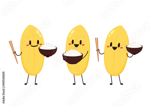 Paddy character design. rice vector on white background. rice seed.