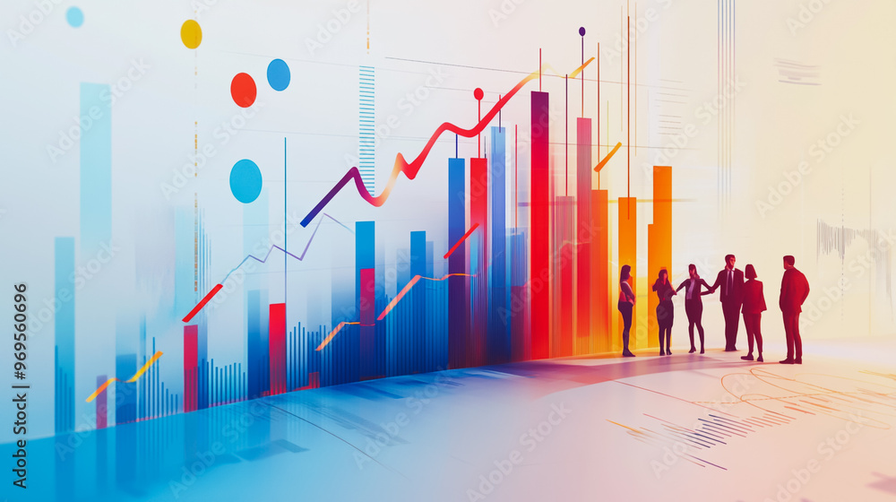Abstract business team work stands on the peak of success amid tall, innovative Smart city and graphs with statistics to analyze business potential and predict future developments in company growth. Abstract business team work stands on the peak of success amid tall, innovative Smart city and graphs with statistics to analyze business potential and predict future developments in company growth.