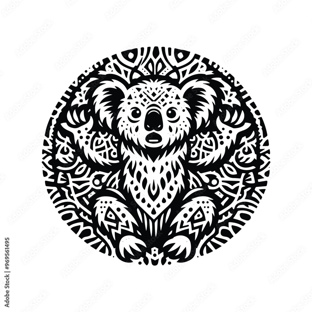 Obraz premium Koala in bohemian black and white silhouette illustration -