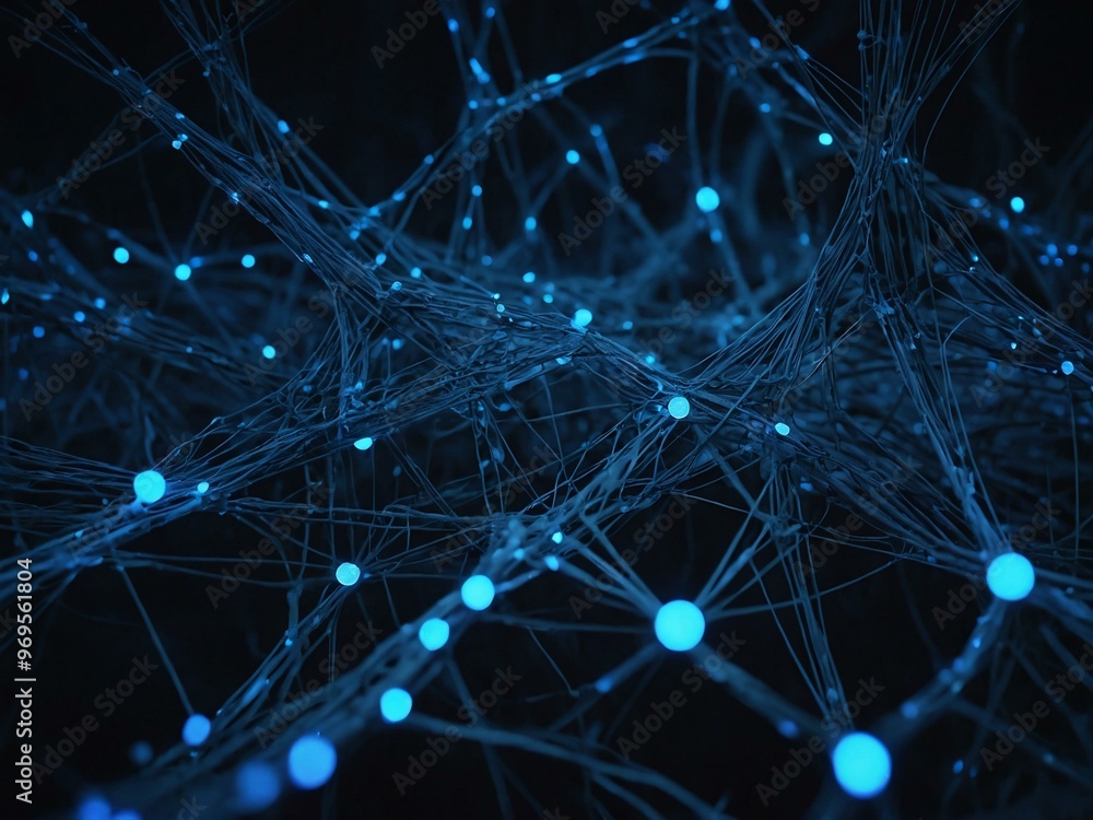 Blue network with glowing dots. Blue network with glowing dots.