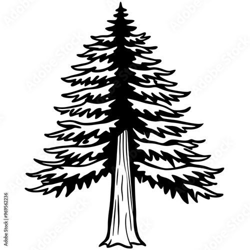 redwood tree outline coloring book page line art drawing