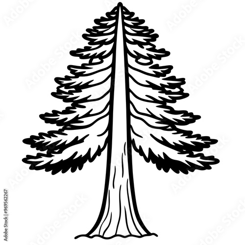 redwood tree outline coloring book page line art drawing