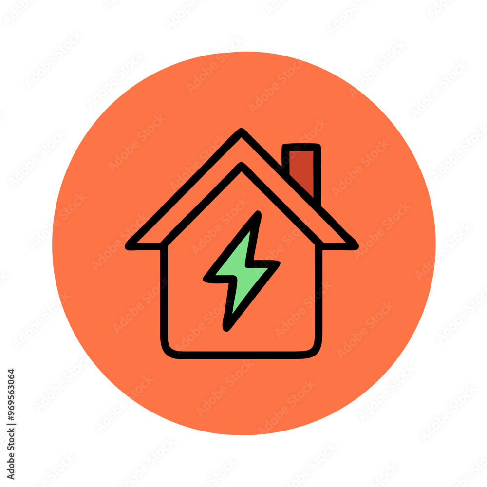 Energy-efficient home icon vector with lightning bolt in green and orange colors and ecology theme Energy-efficient home icon vector with lightning bolt in green and orange colors and ecology theme