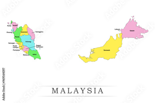 Malaysia administrative divisions. Malaysia  map illustration vector.