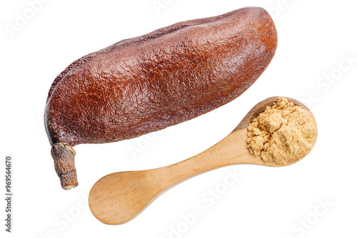 Carob, guapinol (hymenaea courbaril), a very popular fruit in Colombia, isolated on a white background photo