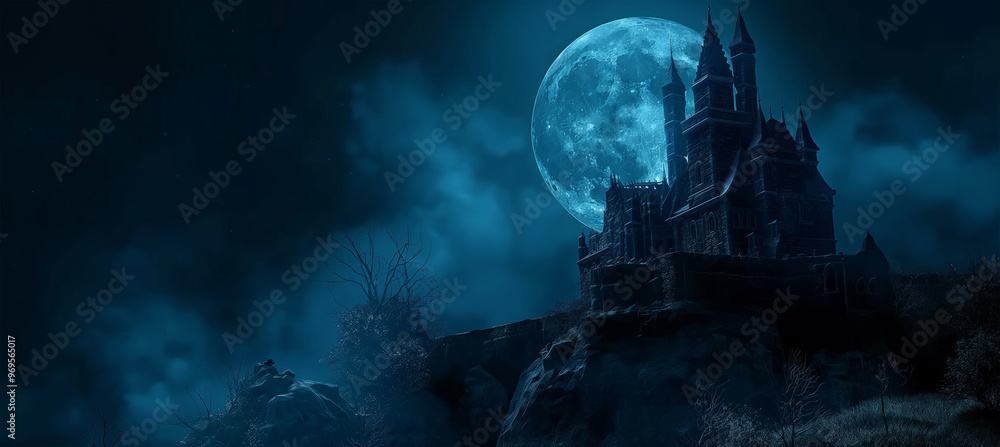 The Night scene with moon, Halloween background, game background, Illustration The Night scene with moon, Halloween background, game background, Illustration
