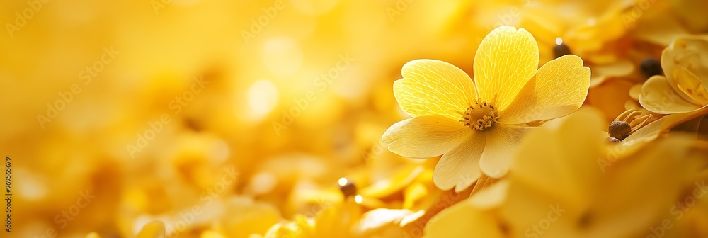 Fototapeta premium Vibrant yellow flower sharply in focus against a blurred, golden background, symbolizing individuality and beauty in nature.