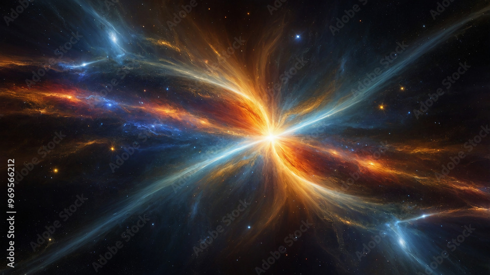 Magnificent cosmic explosion with vibrant colors in space, showcasing star formation and beauty. Magnificent cosmic explosion with vibrant colors in space, showcasing star formation and beauty.