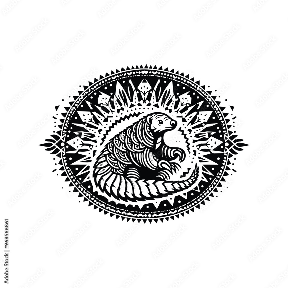 Pangolin in bohemian black and white silhouette illustration - Pangolin in bohemian black and white silhouette illustration -