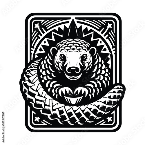 Pangolin Tarot card black and white silhouette illustration - photo