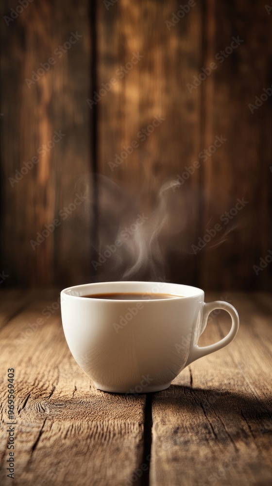 A steaming cup of coffee on a wooden table, inviting warmth and comfort. A steaming cup of coffee on a wooden table, inviting warmth and comfort.