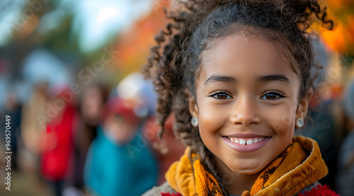 Smiling Little Girl with Curly Hair - Portrait Photo