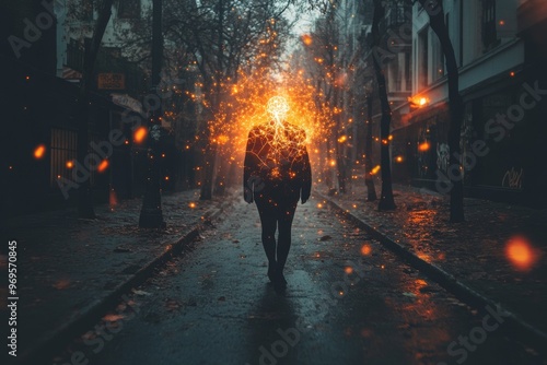 Neuroplasticity magnetoencephalography neurodynamics and vesicle two figures walking down a city street amidst glowing neural energy symbolizing connection and shared ideas photo