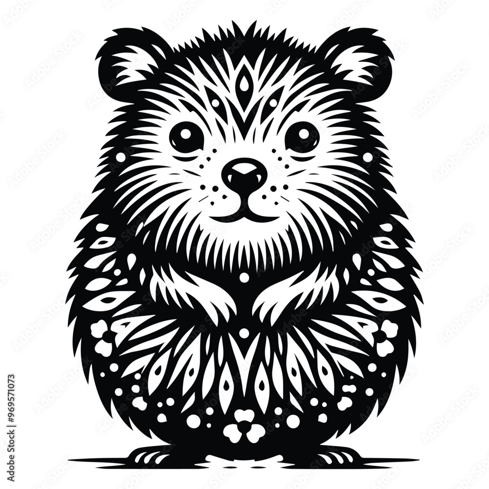 Obraz premium Quokka in folk art black and white silhouette illustration -