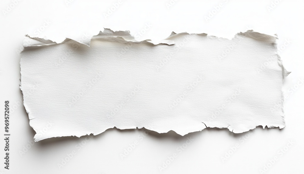 A clean, torn edge of white paper on a white background, great for overlays, presentations, or artistic designs. A clean, torn edge of white paper on a white background, great for overlays, presentations, or artistic designs.