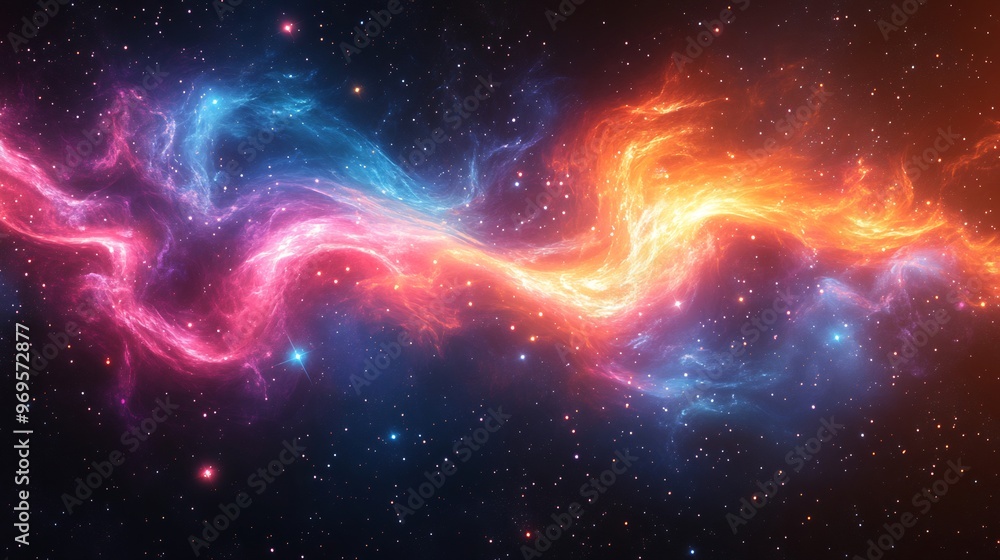 Vector design of an abstract galaxy with swirling stars and nebulae in bright neon colors creating a sense of wonder and exploration Vector design of an abstract galaxy with swirling stars and nebulae in bright neon colors creating a sense of wonder and exploration