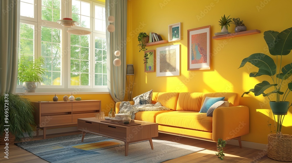 Fototapeta premium Modern living room interior with sofa and furniture