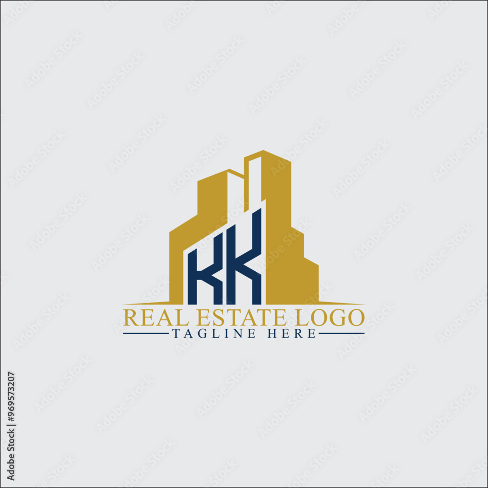 Fototapeta premium Modern KK Real Estate Logo Design with Building Silhouettes