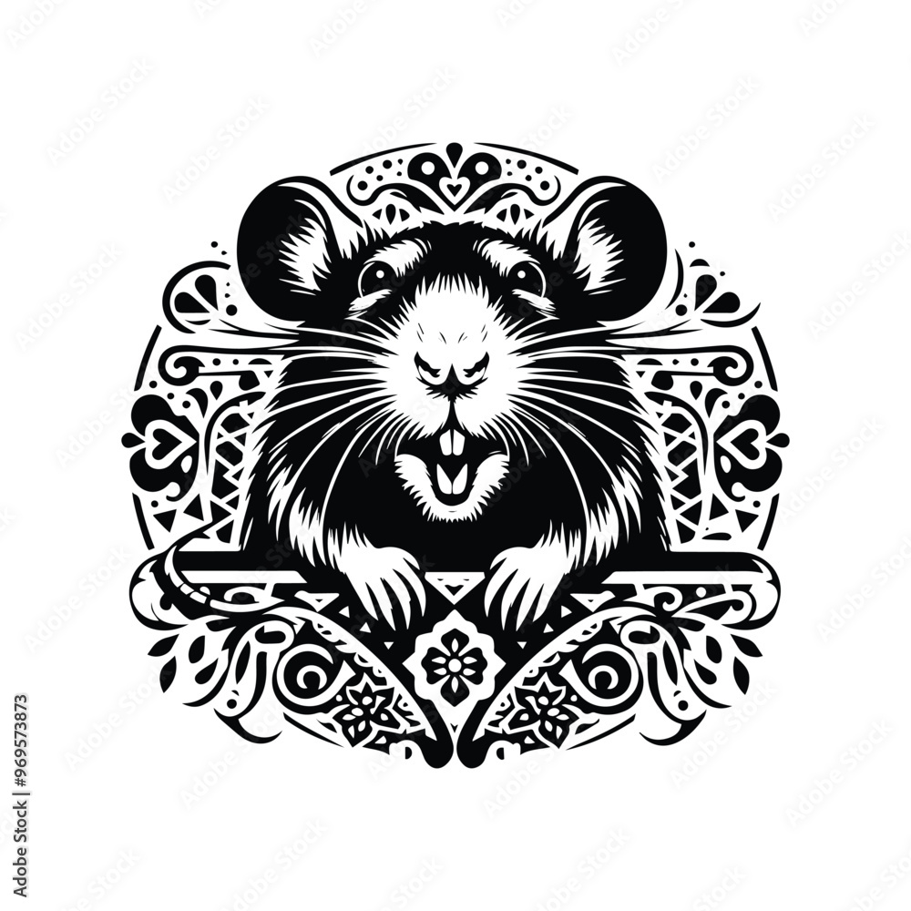 rat in bohemian black and white silhouette illustration - rat in bohemian black and white silhouette illustration -