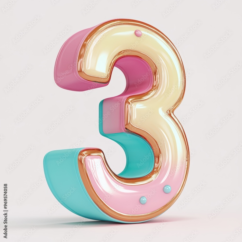 3D number 3 with modern game pc texture realistic modern design, soft lighting, white background 