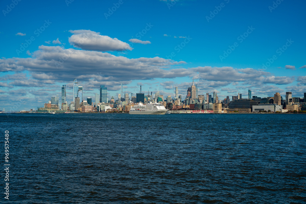 Naklejka premium New York, United States. New York city skyline in Midtown Manhattan. USA, NYC, NY, Manhattan. American big city. Lower Manhattan skyline. New York. I love New York.