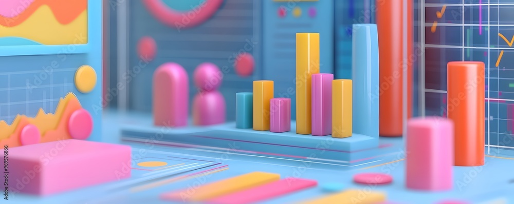 Colorful abstract design features geometric shapes and vibrant bars, symbolizing data visualization and modern analytics. Colorful abstract design features geometric shapes and vibrant bars, symbolizing data visualization and modern analytics.